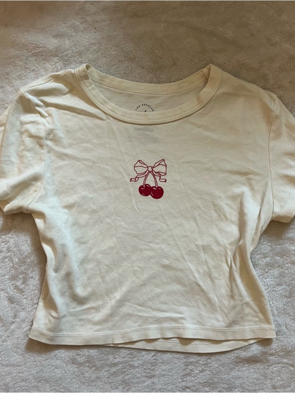 PacSun Cream Crop Top with Red Cherry Graphic